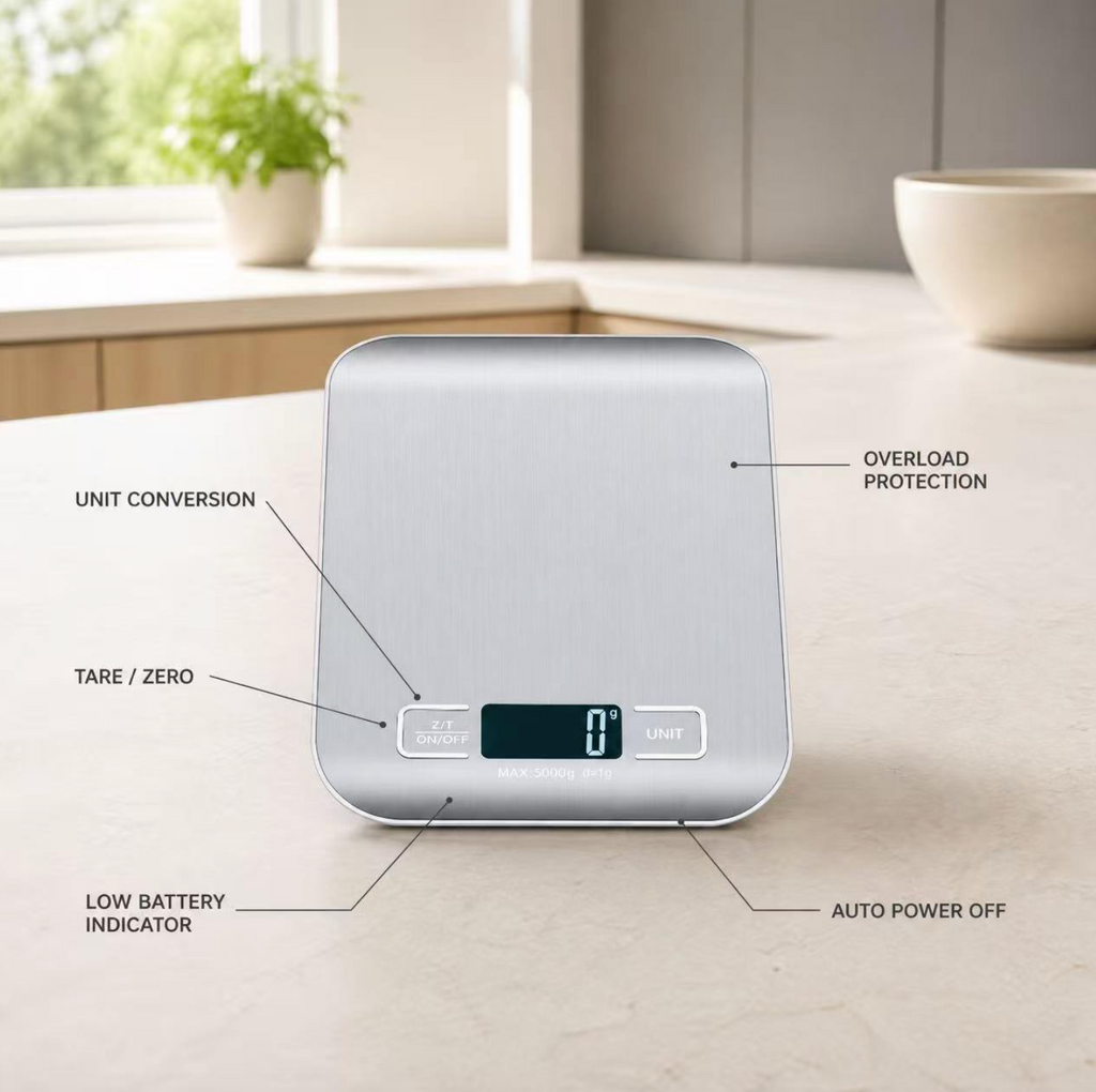 Smart Digital Kitchen Food Scale – High-Precision Stainless Steel Weighing Scale