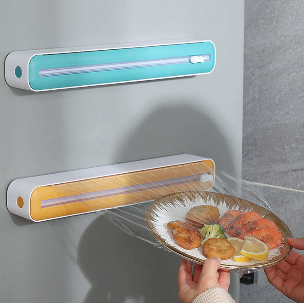 2-in-1 Food Wrap Dispenser & Cutter – Kitchen Cling Film & Foil Storage Organizer
