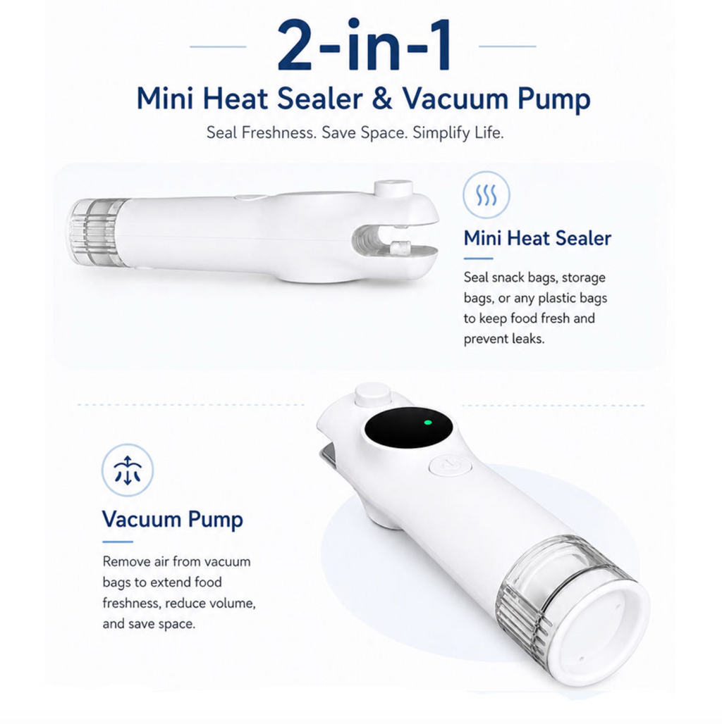 Portable Mini Vacuum Sealer – USB Rechargeable Automatic Food Saver with LED Indicator