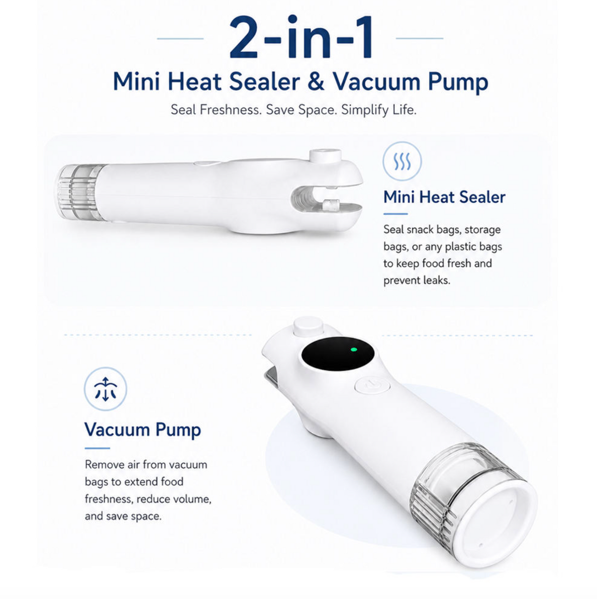 Portable Mini Vacuum Sealer – USB Rechargeable Automatic Food Saver with LED Indicator