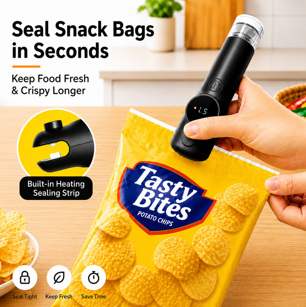 Portable Mini Vacuum Sealer – USB Rechargeable Automatic Food Saver with LED Indicator