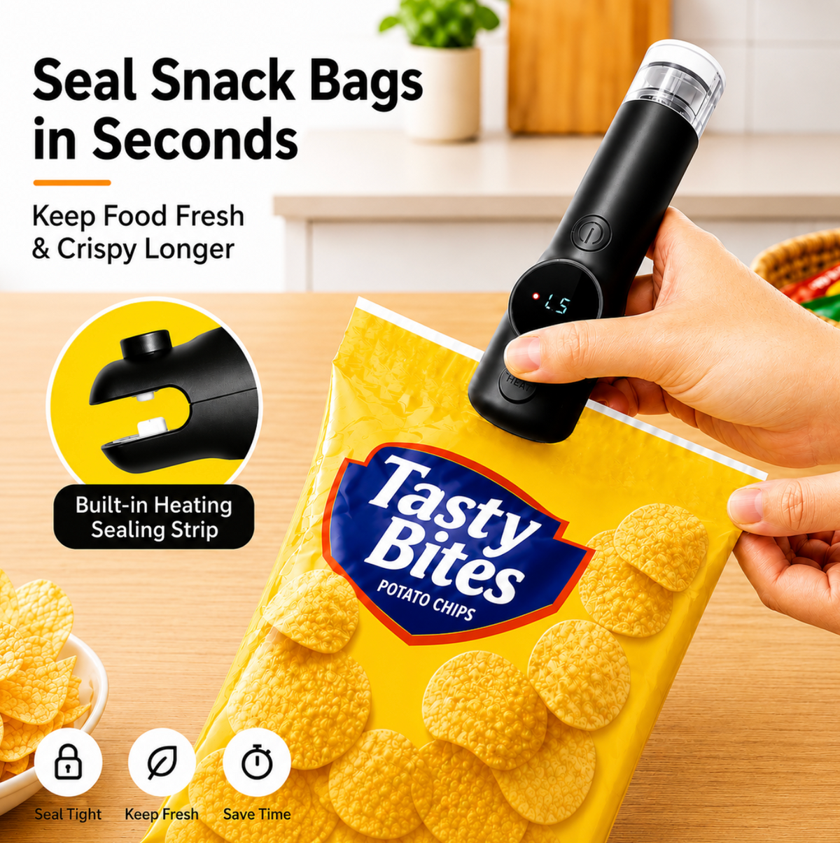 Portable Mini Vacuum Sealer – USB Rechargeable Automatic Food Saver with LED Indicator